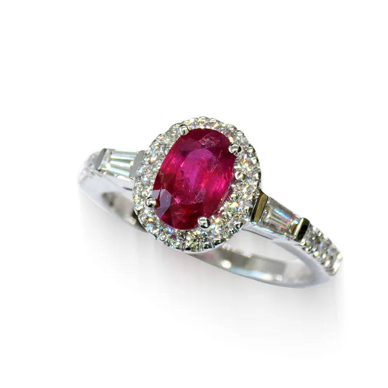 18K white gold ring with natural gemstone and diamonds