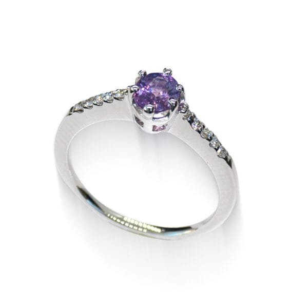 Natural Purple Sapphire Ring with Diamonds - Oval Cut 0.62ct