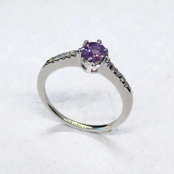 unheated purple sapphire set in a white gold ring