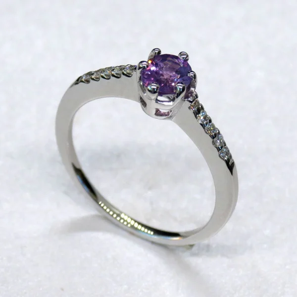 Purple Sapphire Halo Ring with Diamonds - 18K White Gold