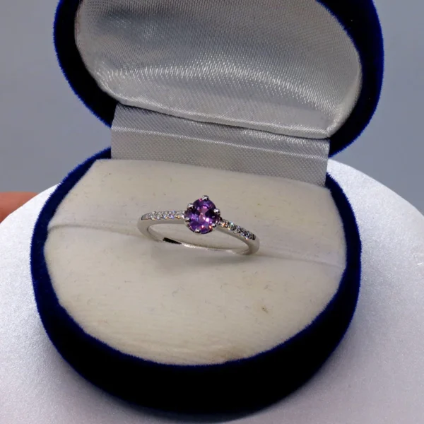 Purple Sapphire Oval Cut with Diamond Halo - 18K White Gold Ring