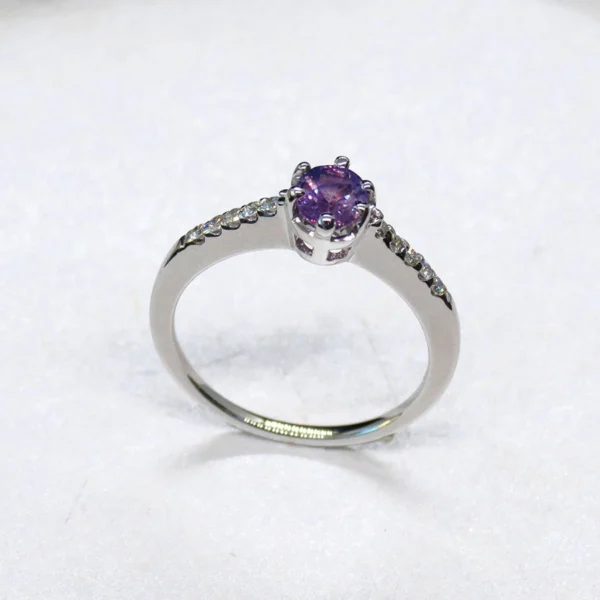 Purple Sapphire Halo Ring in 18K White Gold - 0.62ct Natural Sapphire