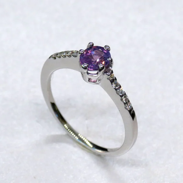 Handcrafted 18K White Gold Ring with Natural Purple Sapphire