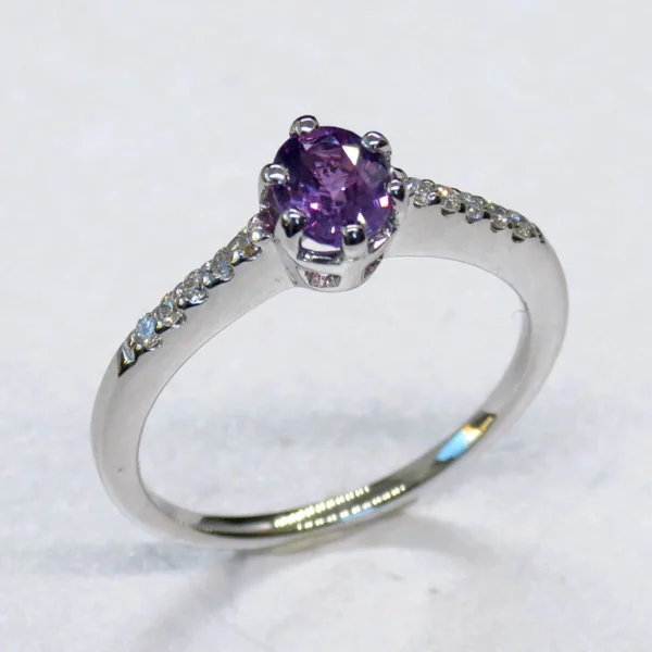 Natural Purple Sapphire Ring with Diamonds - Oval Cut 0.62ct