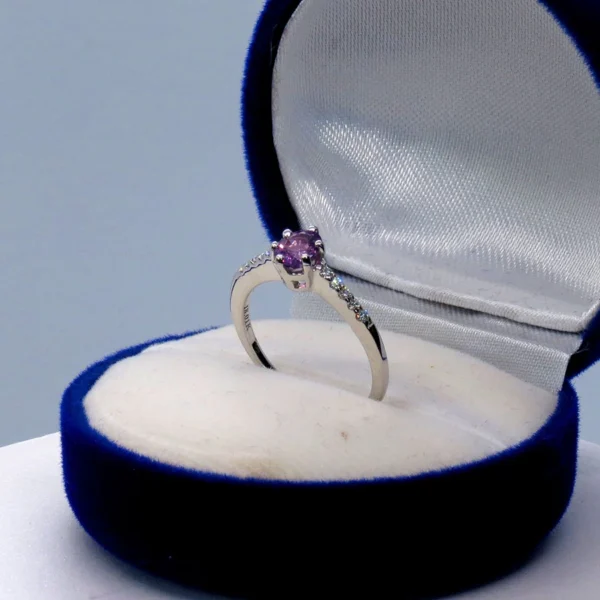 Elegant Handmade Purple Sapphire and Diamond Ring in 18K White Gold