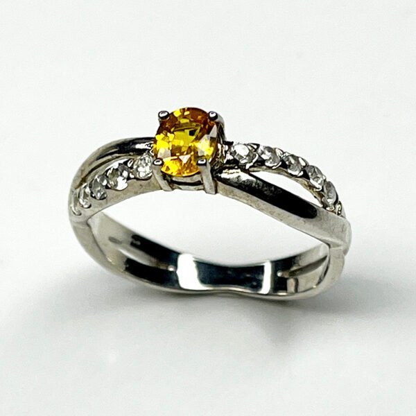 Sterling silver ring with natural yellow sapphire from Chanthaburi and white zircon