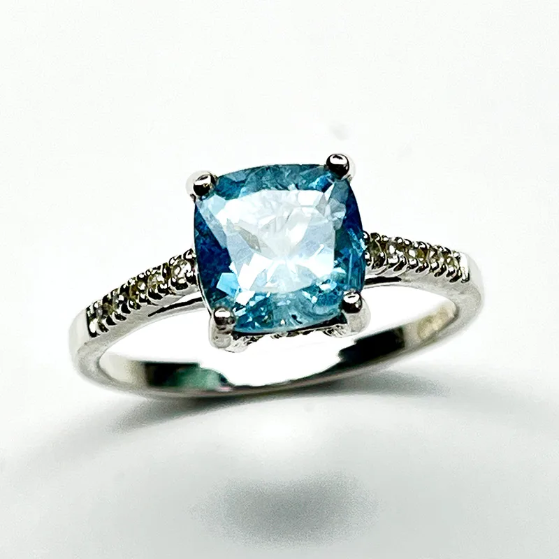 Bague Argent 925 – Modèle Élégance Pavée (Aigue-marine Coussin & Émeraude) - Image 7