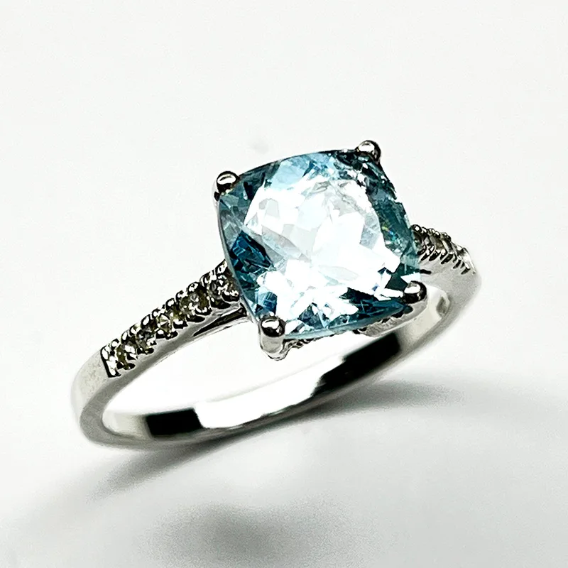 Bague Argent 925 – Modèle Élégance Pavée (Aigue-marine Coussin & Émeraude) - Image 6