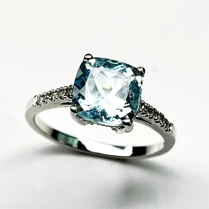 Bague Argent 925 – Modèle Élégance Pavée (Aigue-marine Coussin & Émeraude) - Image 5