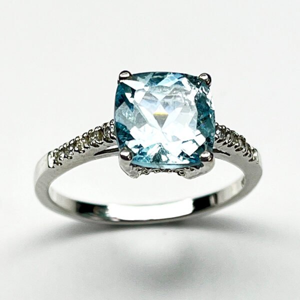 Bague Argent 925 – Modèle Élégance Pavée (Aigue-marine Coussin & Émeraude) - Image 4