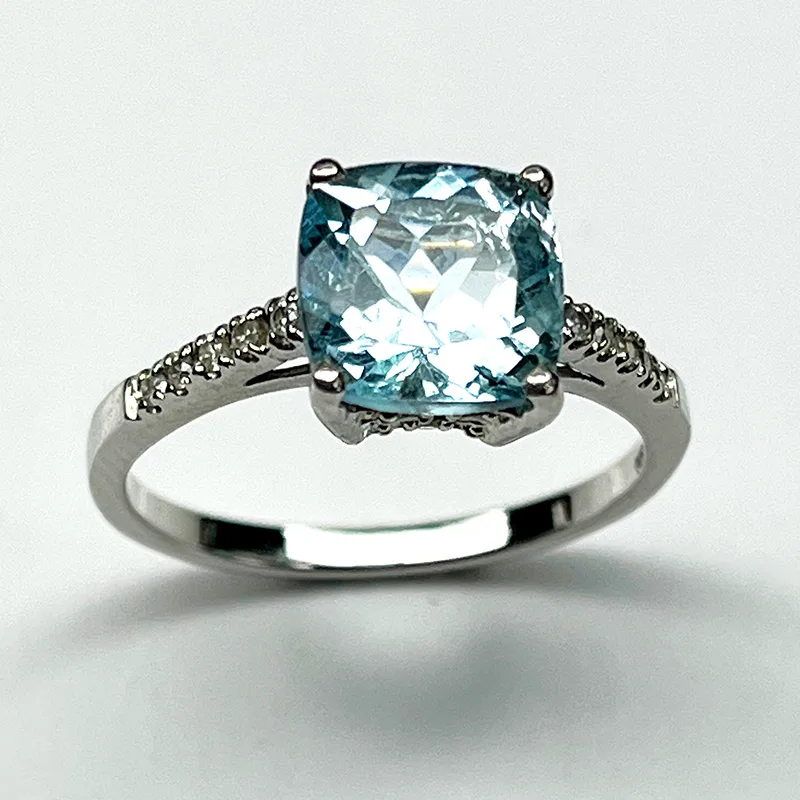 Bague Argent 925 – Modèle Élégance Pavée (Aigue-marine Coussin & Émeraude) - Image 3