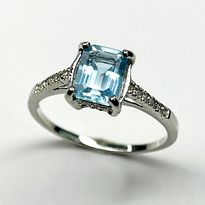 Bague Argent 925 – Modèle Élégance Pavée (Aigue-marine Coussin & Émeraude) - Image 2