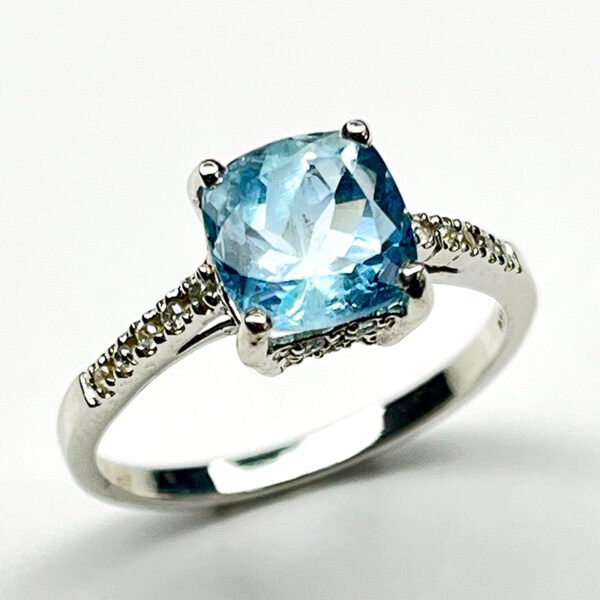 Bague Argent 925 – Modèle Élégance Pavée (Aigue-marine Coussin & Émeraude) - Image 8