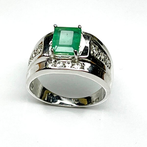 Bague Argent 925 avec Émeraude Naturelle Rectangulaire – Modèle Prestige Pavé - Image 2