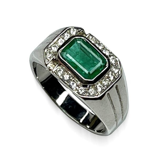 Bague argent 925 homme avec émeraude naturelle taille 63.75 – coupe émeraude