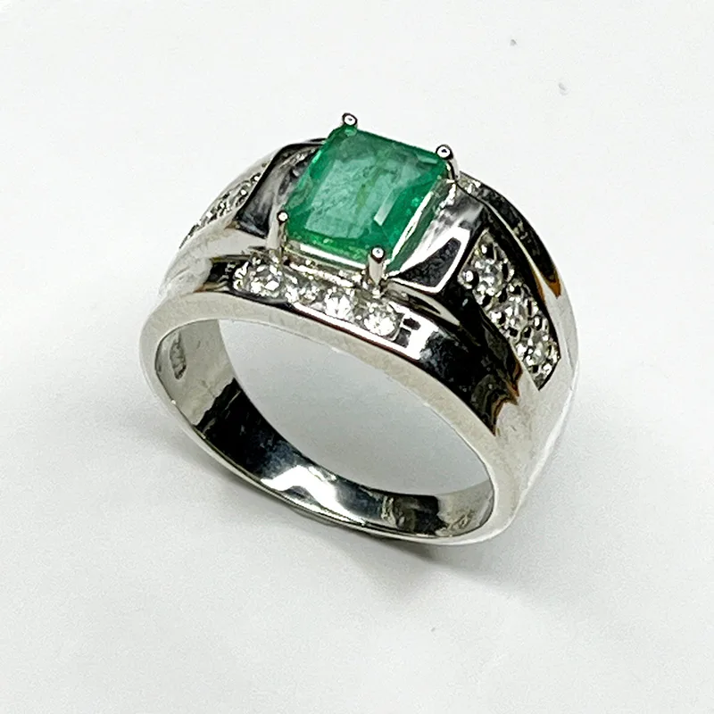 Bague Argent 925 avec Émeraude Naturelle Rectangulaire – Modèle Prestige Pavé - Image 4