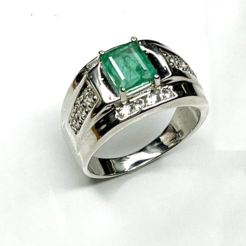 Bague Argent 925 avec Émeraude Naturelle Rectangulaire – Modèle Prestige Pavé - Image 7