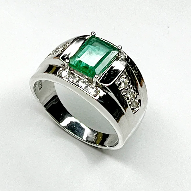 Bague Argent 925 avec Émeraude Naturelle Rectangulaire – Modèle Prestige Pavé - Image 6