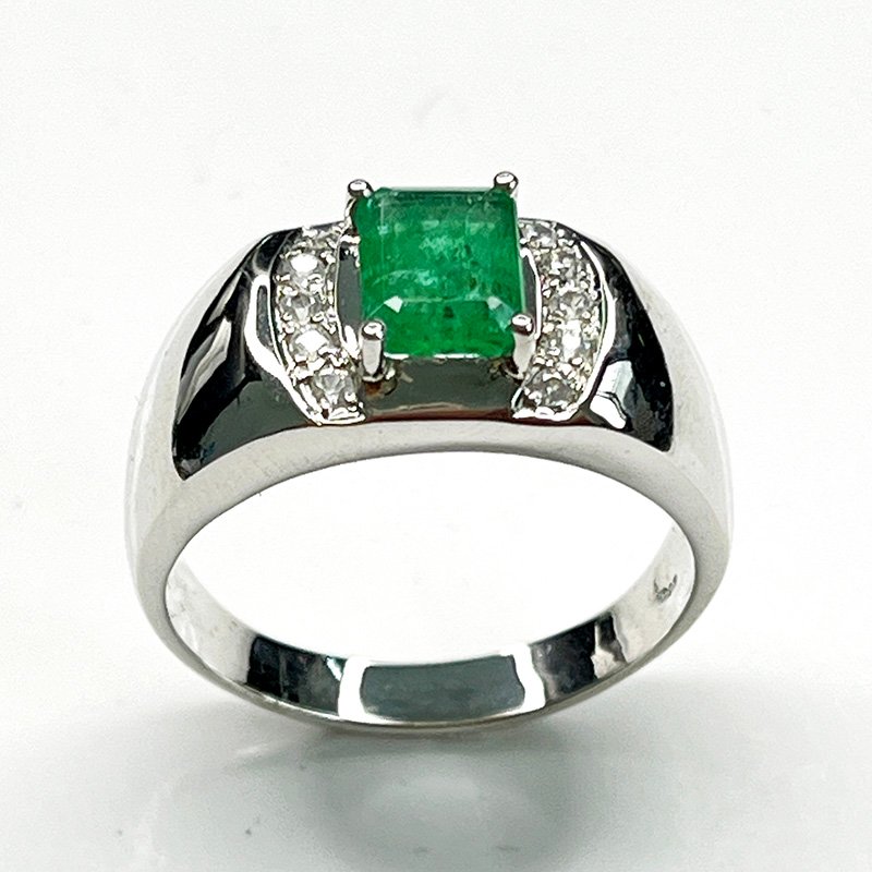 Bague Émeraude Naturelle – Modèle « Équilibre Vert » | Argent 925 & Zircons - Image 2