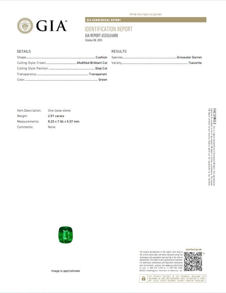GIA Tsavorite 2.57 ct — Vivid Green Cushion, High Clarity - Image 6