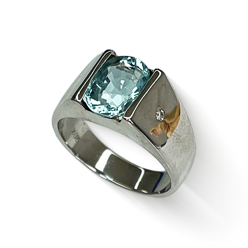 18K White Gold Ring with Natural Aquamarine 2.23 ct & Diamond — Gems2u4ever