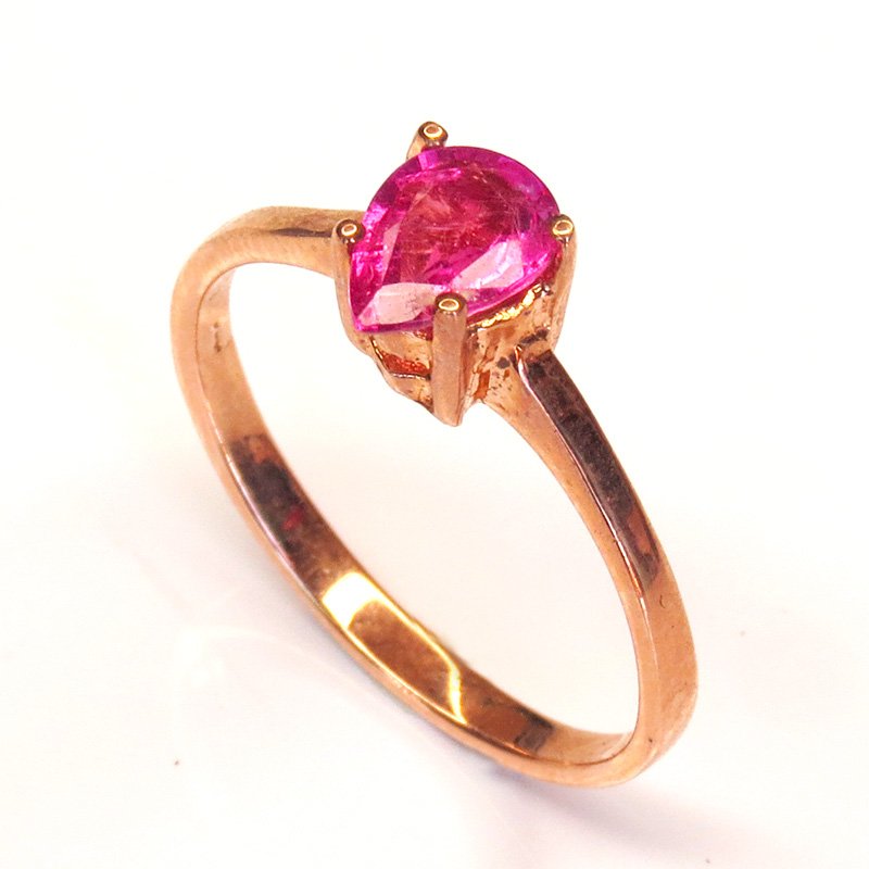Bague Cœur d’Aurore solitaire argent 925 plaqué or rose avec tourmaline rose naturelle