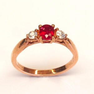 Bague Flamme d’Aurore en argent 925 plaqué or rose avec rubis naturel chauffé et zircons blancs