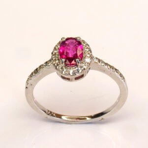 Bague Halo d’Aurore taille 57 tourmaline rose naturelle argent sterling 925