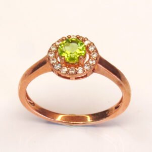 Bague péridot naturel Halo de Rosée taille 57 argent 925 plaqué or rose