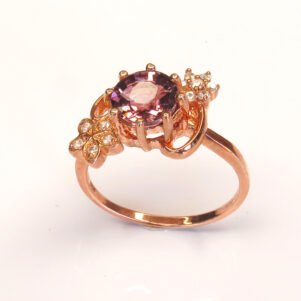 Bague en argent 925 plaqué or rose avec tourmaline rose saumon