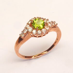 Bague Rosée de Printemps argent 925 plaqué or rose péridot naturel et pavage zircons blancs