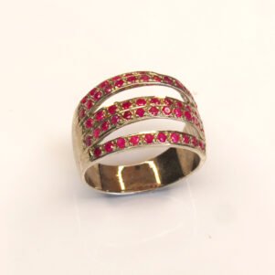 Bague Vague de Feu en argent sterling 925 avec rubis naturels chauffés traditionnellement