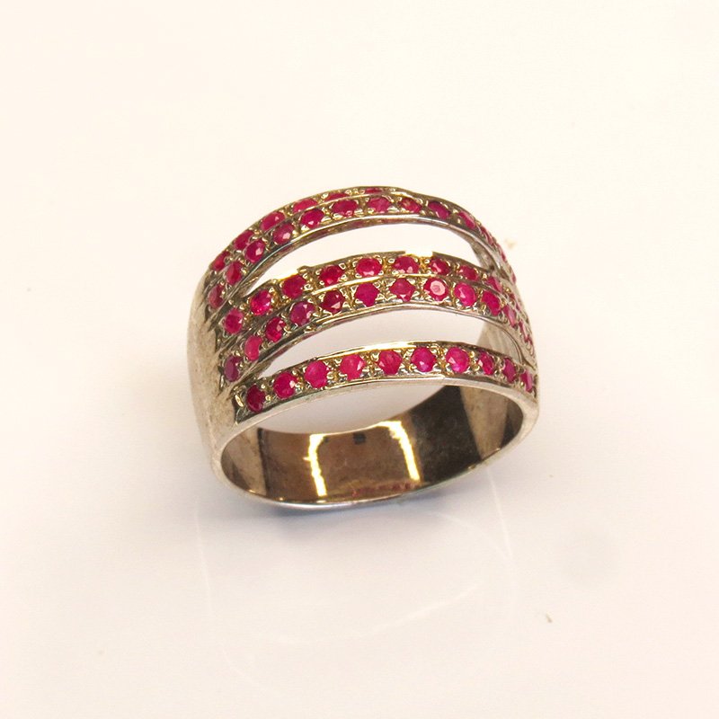 Bague Vague de Feu en argent sterling 925 avec rubis naturels chauffés traditionnellement