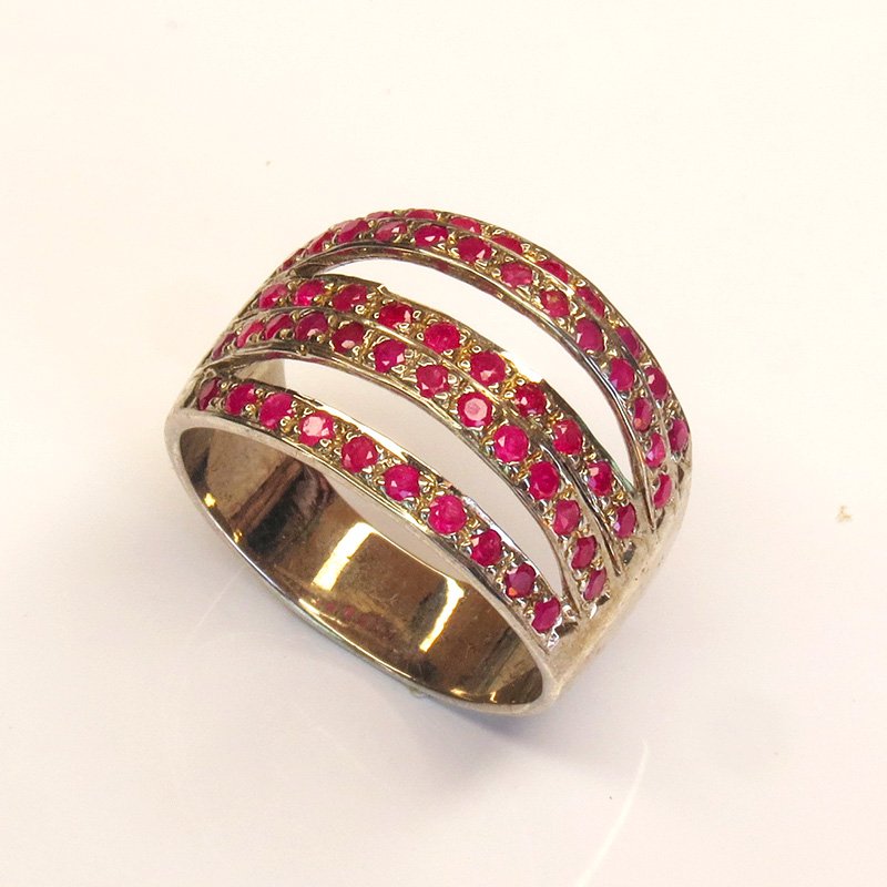 Bague argent sterling 925 sertie de rubis rouges naturels – Vague de Feu