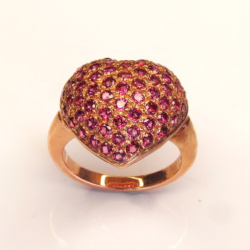 Bague Velours Rose en argent 925 plaqué or rose sertie de multiples saphirs roses naturels