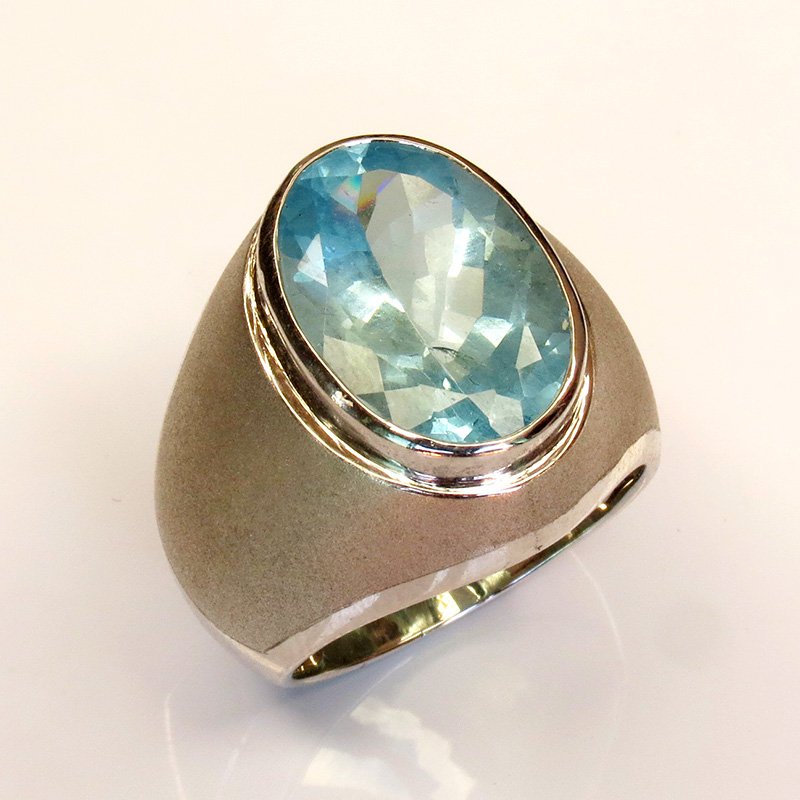 Bague Boréal en argent sterling 925 avec aigue-marine naturelle 9 carats