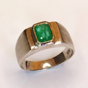 Bague Noble en argent sterling 925 avec émeraude naturelle rectangulaire, style chevalière élégante