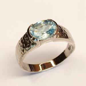 Bague Onde Brute en argent sterling 925 avec aigue-marine naturelle