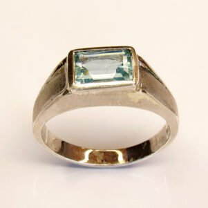 Bague Sable d’Azur en argent sterling 925 avec aigue-marine naturelle taille émeraude