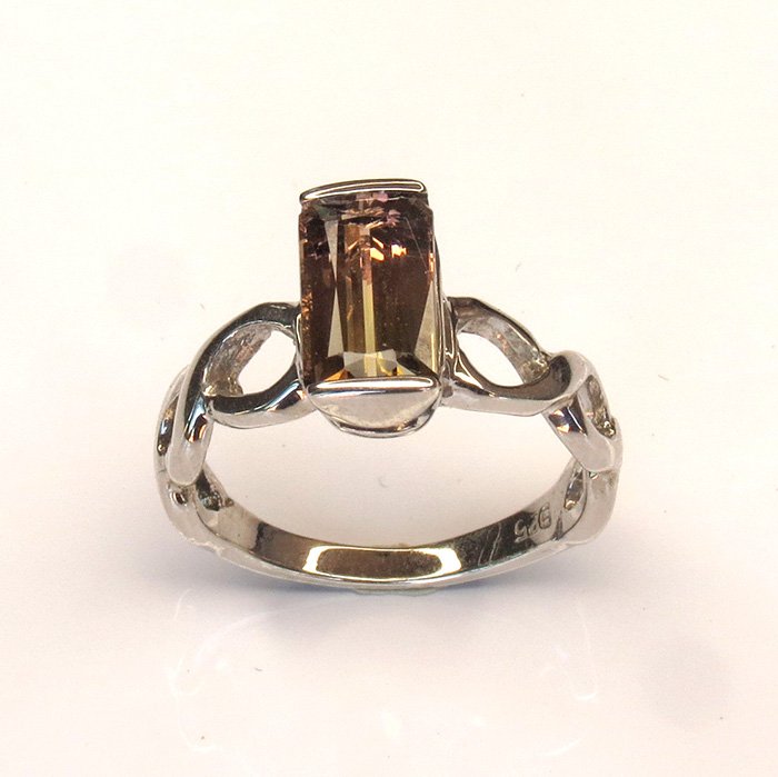 Bague Sillage Rosé en argent sterling 925 avec tourmaline bicolore naturelle