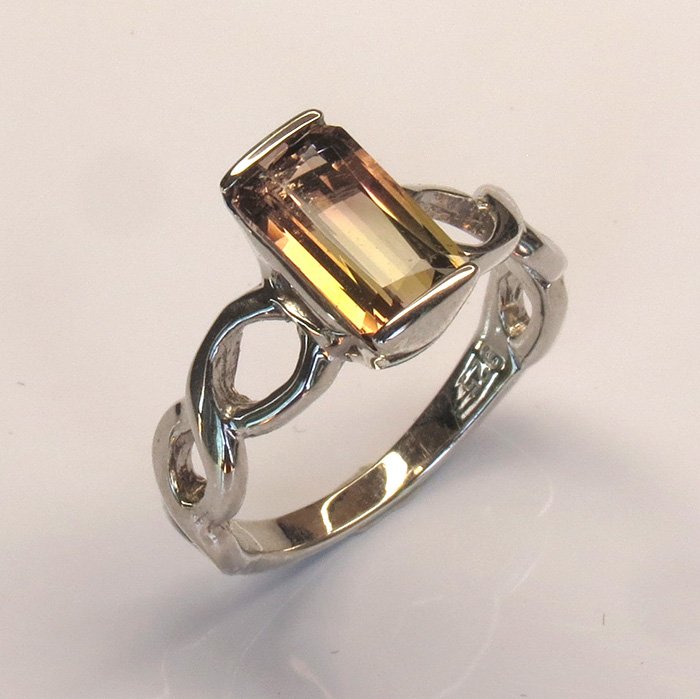 Bague tourmaline bicolore naturelle modèle Sillage Rosé en argent 925