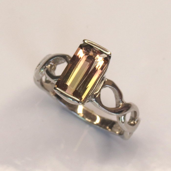 Bague en argent 925 taille 50 avec tourmaline bicolore naturelle modèle Sillage Rosé