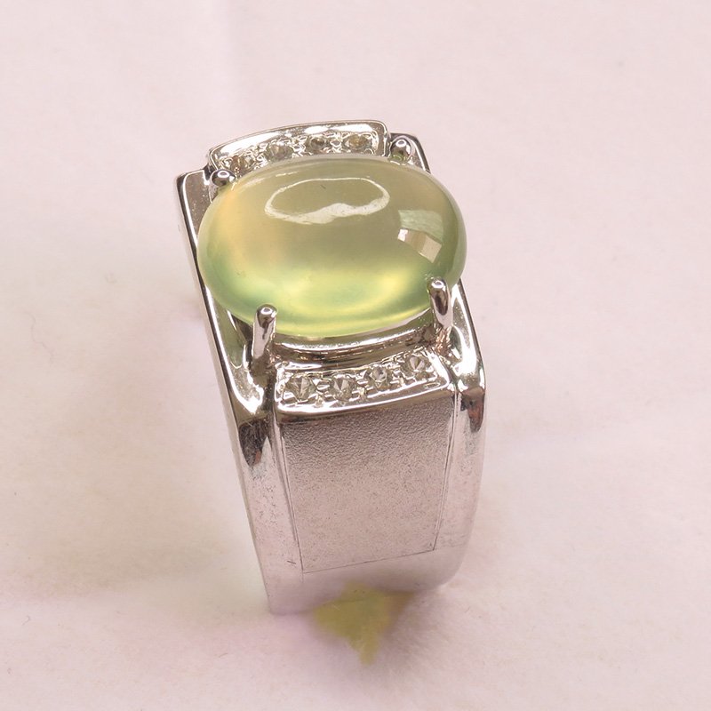 Bague préhnite naturelle 4 ct zircons blancs argent 925 taille 60