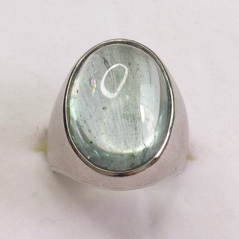 Bague aigue-marine naturelle 20 ct argent 925 taille 59, détail du cabochon
