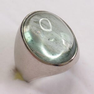 Bague aigue-marine naturelle cabochon argent 925 finition sablée taille 59