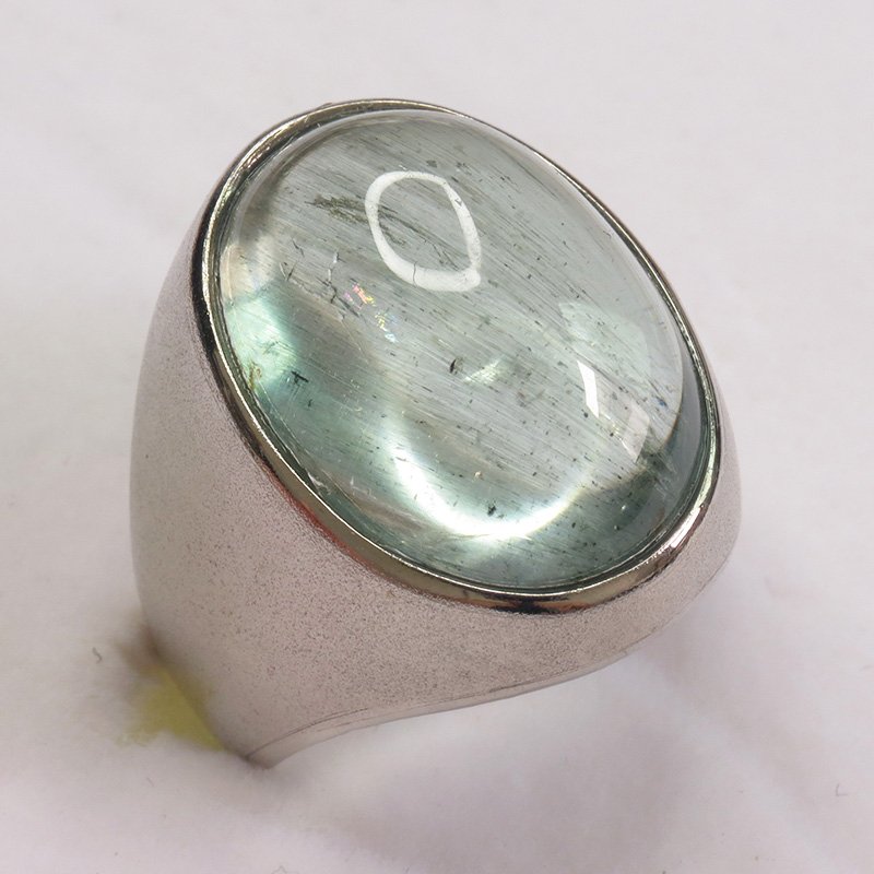 Bague aigue-marine naturelle cabochon argent 925 finition sablée taille 59