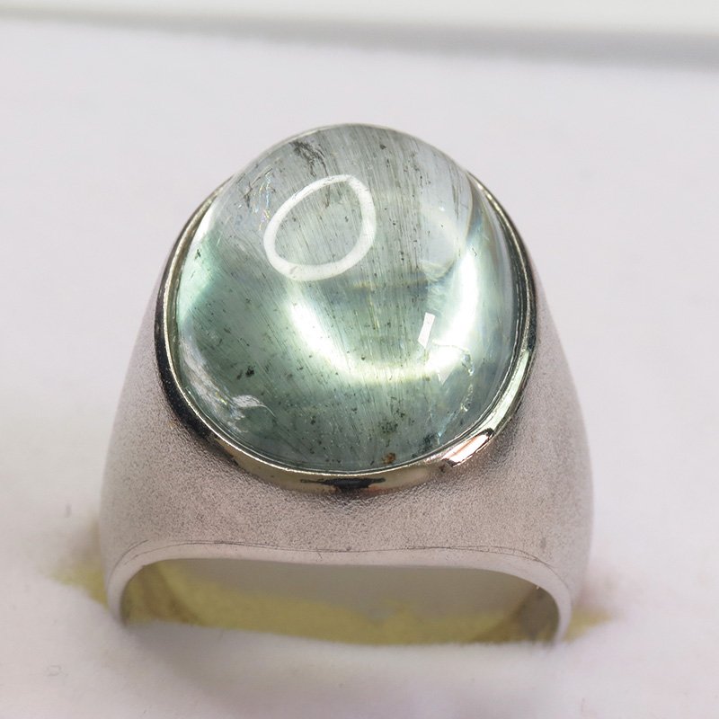 Bague aigue-marine naturelle cabochon 20 ct argent 925 taille 59, détail de la finition